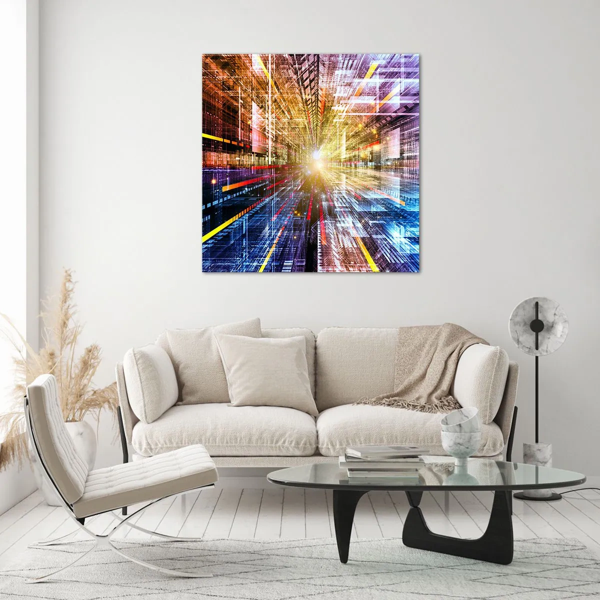 Billede på glas - Lysende korridor - 70x70 cm