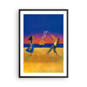 Plakat i sort ramme - Figurer på stranden under solnedgang - 50x70cm - Mere end en stjerne fra himlen - Moderne vægdekoration til stue og soveværelse ARTTOR