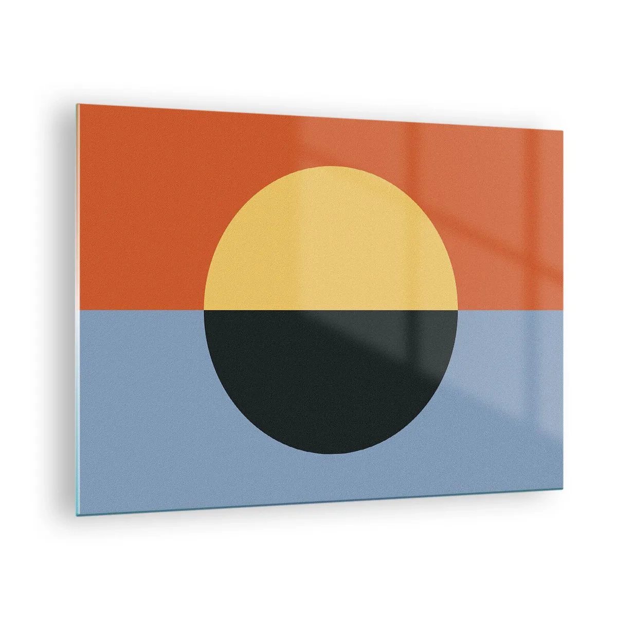 Billede på glas - Abstrakt komposition med en cirkel i varme og kolde nuancer - 70x50cm - En sammensætning af varme og kølighed - Moderne vægdekoration til stue og soveværelse ARTTOR