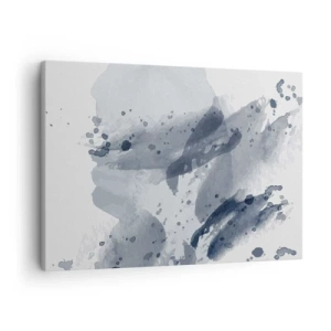 Lærredstryk - Billede på lærred - Abstrakte pletter i blå nuancer på en lys baggrund - 70x50cm - En undersøgelse af vandets natur - Moderne vægdekoration til stue og soveværelse ARTTOR