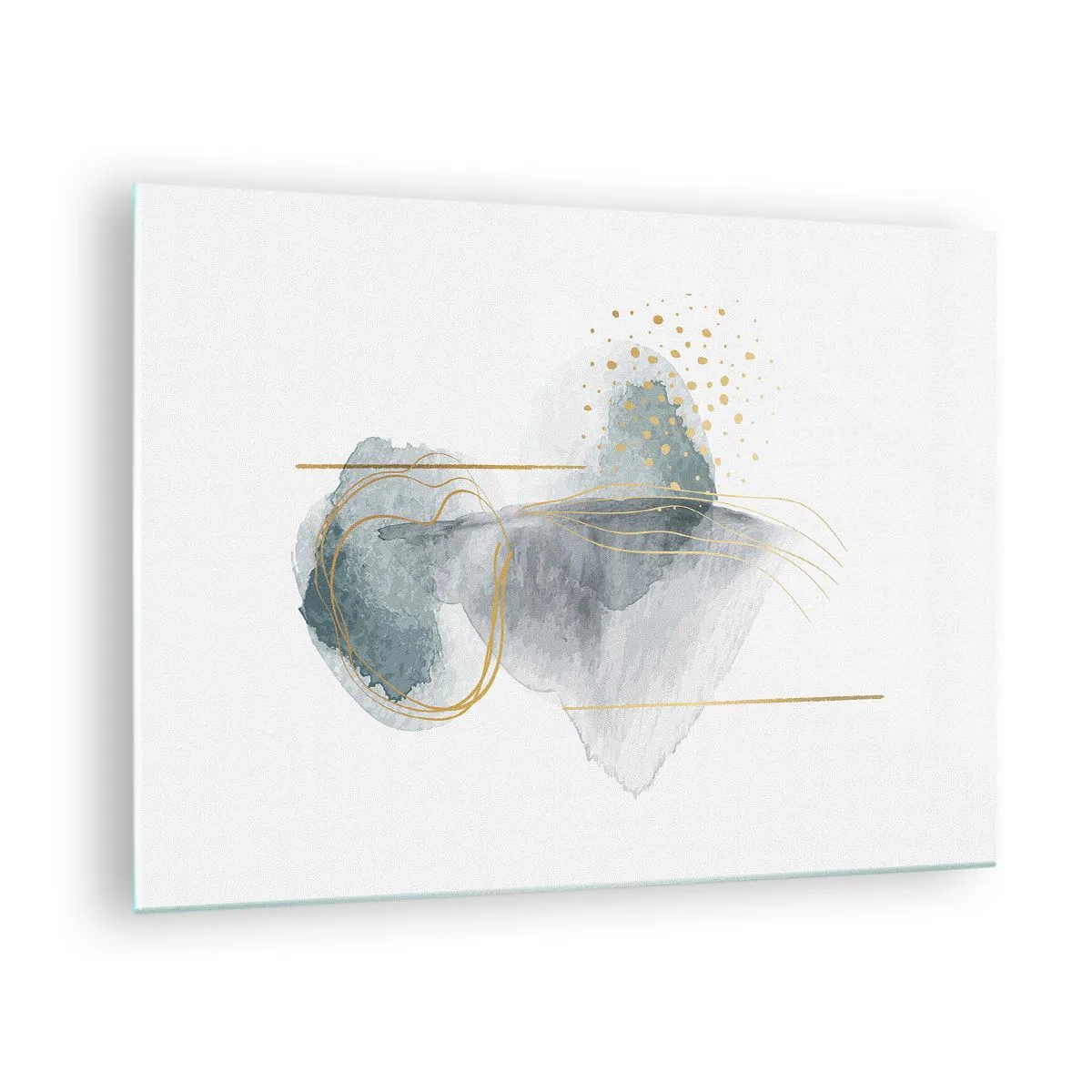 Billede på glas - En abstrakt komposition af grå med guld accenter - 70x50cm - Om forholdet mellem grå og guld - Moderne vægdekoration til stue og soveværelse ARTTOR