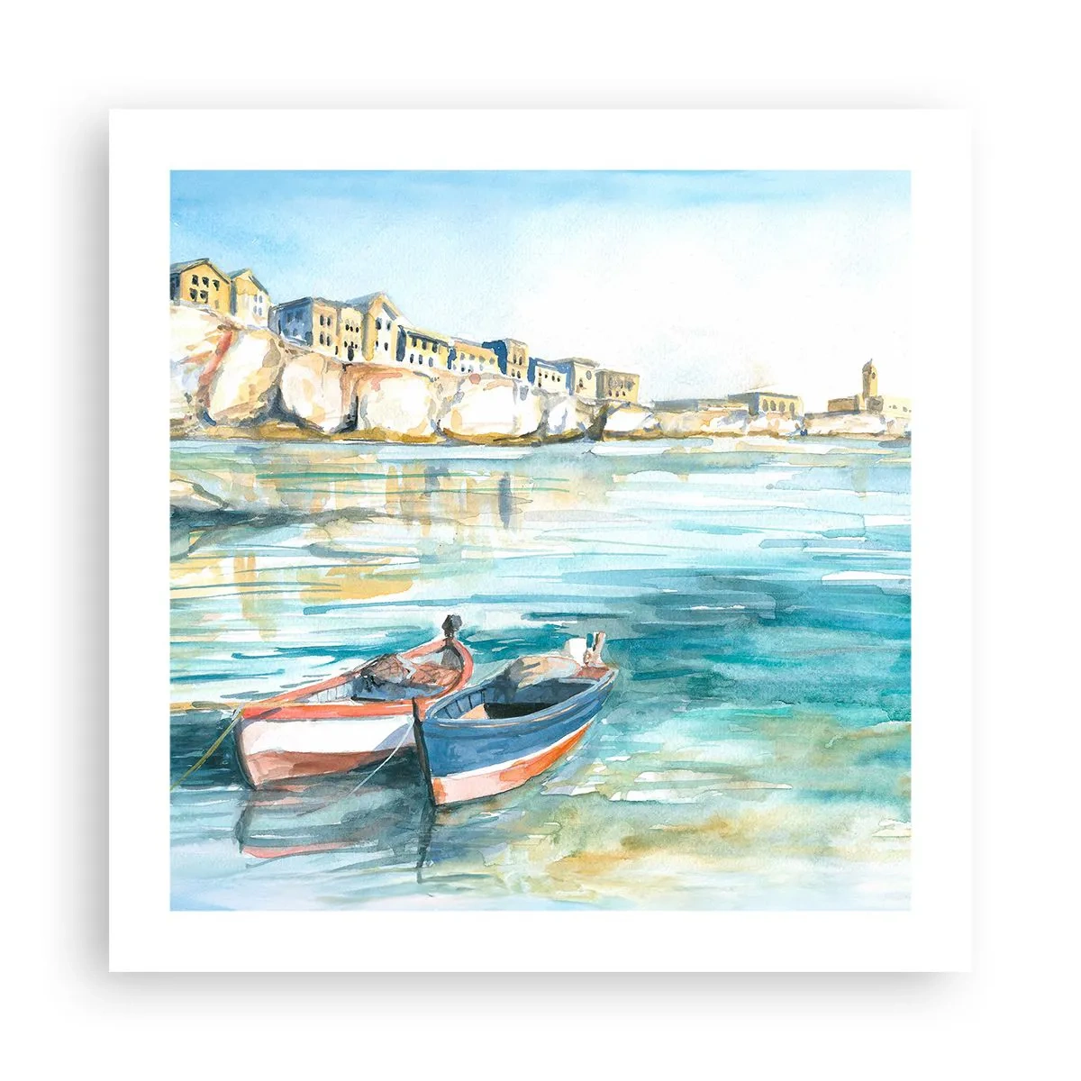 Plakat - Landskab i azurblå - 50x50 cm