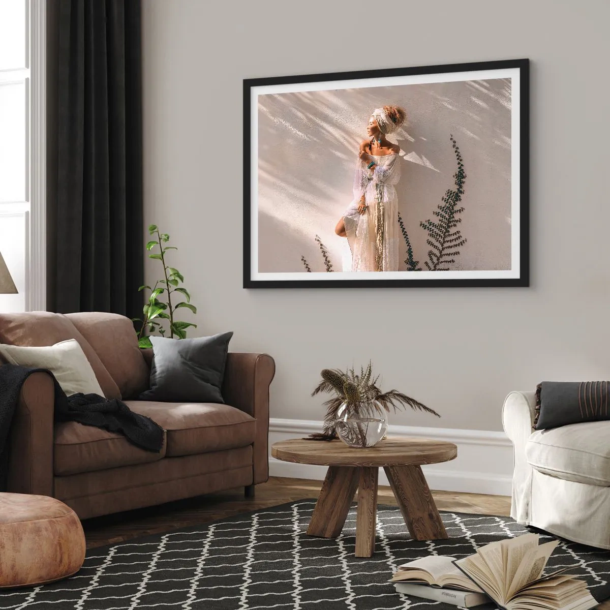Plakat i sort ramme - Solen og pigen - 70x50 cm