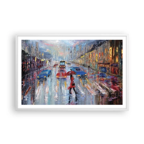 Plakat i hvid ramme - Regnfuld eftermiddag i byen - 91x61 cm