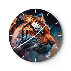 Vægur, Uret - Portræt af en tiger i intense farver med maleriske accenter - 30x30cm - Vild skønhed - Moderne vægdekoration til stue, køkken og soveværelse ARTTOR