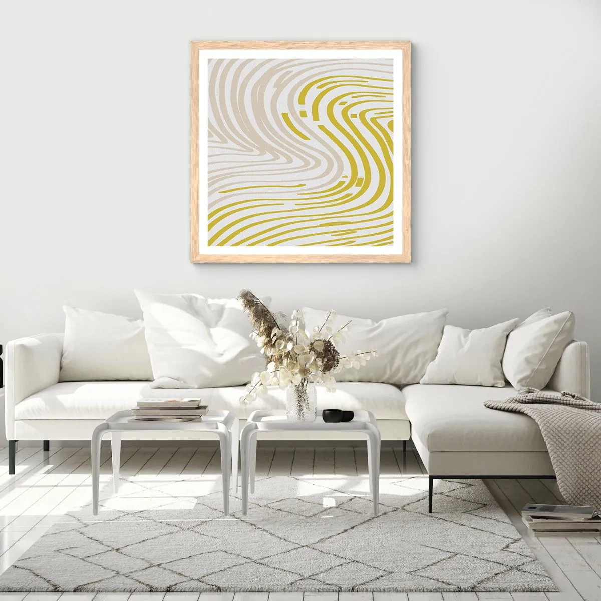 Plakat i ramme af lyst egetræ - Komposition med et blidt sving - 60x60 cm