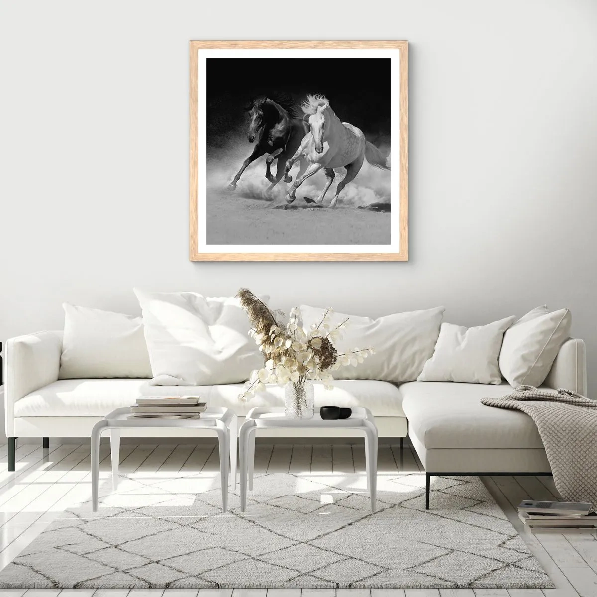 Plakat i ramme af lyst egetræ - Frihedens galop - 40x40 cm