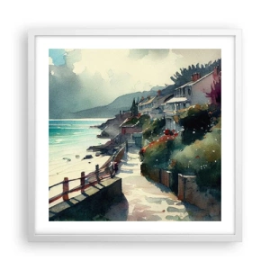 Plakat i hvid ramme - Middelhavsby - 50x50 cm