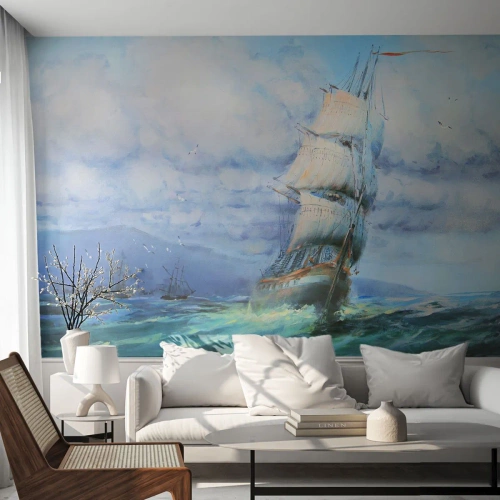 Fototapet Premium Sand - God vind - Sejlskib, Hav, sejlads - 450x315 cm