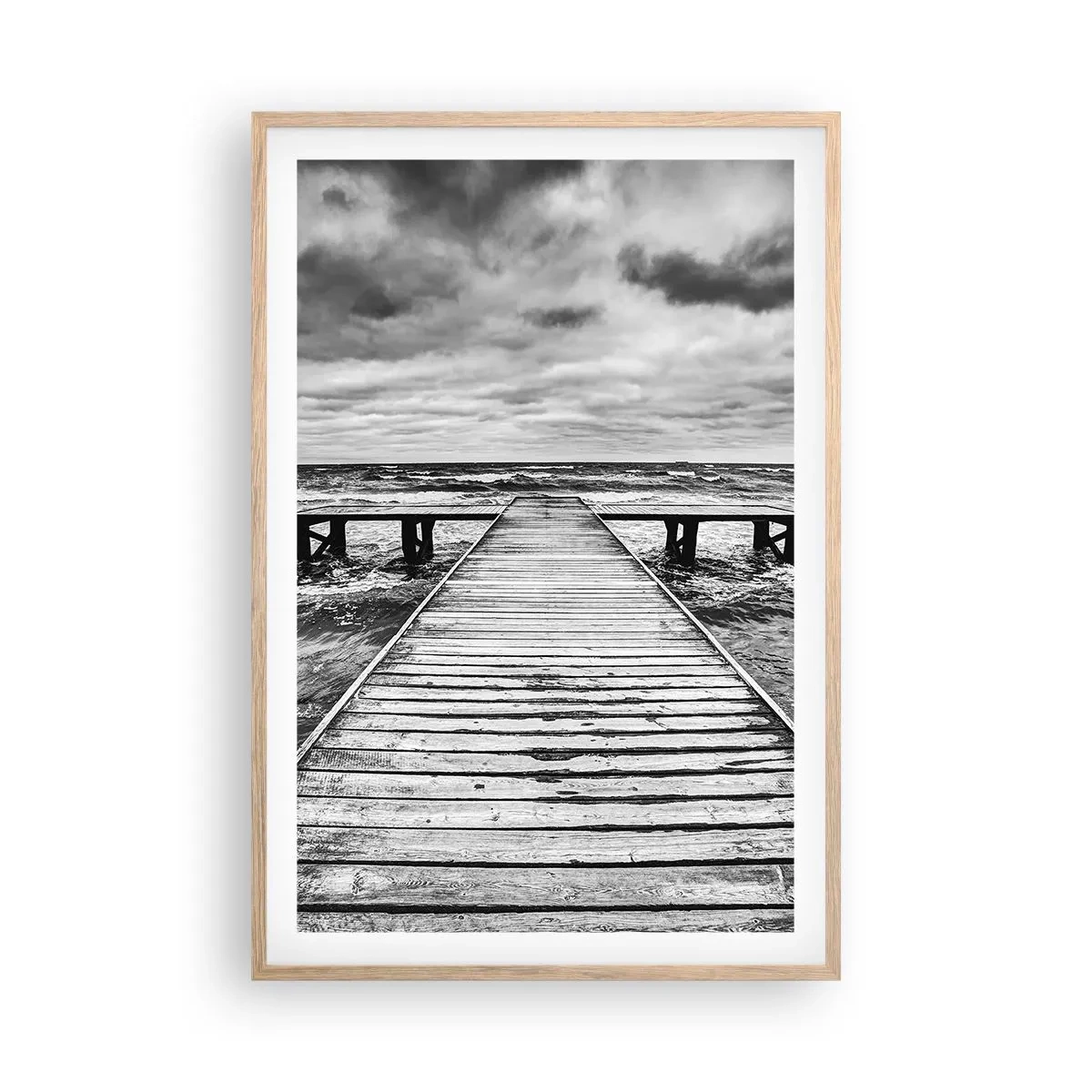 Plakat i ramme af lyst egetræ - Jeg venter på, at vinden blæser væk... - 61x91 cm