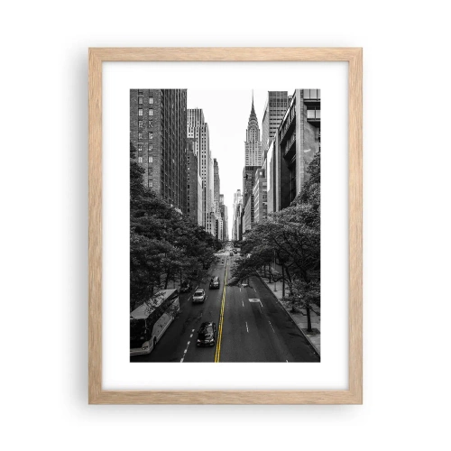 Plakat i ramme af lyst egetræ - New York morgen - 30x40 cm