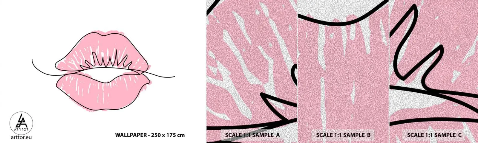 Prøve Fototapet Premium Sand - Klar til at kysse? - Grafik, Pink læber, Stykke - 100x30 cm