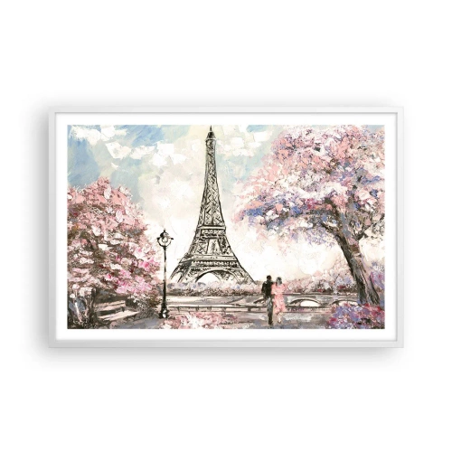 Plakat i hvid ramme - April gåtur rundt i Paris - 91x61 cm