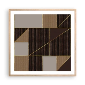 Plakat i ramme af lyst egetræ - En mosaik af brune og gyldne farver - 60x60 cm