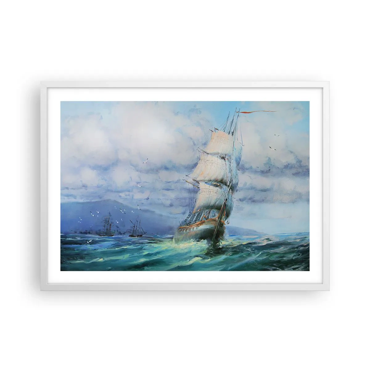 Plakat i hvid ramme - God vind - 70x50 cm