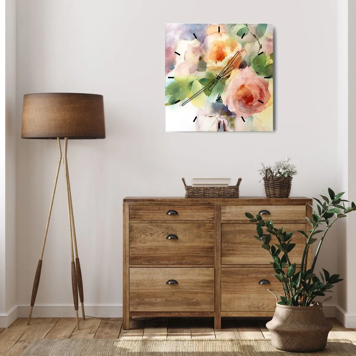 Vægur, Uret - Delikat som akvarelfarve - 40x40 cm