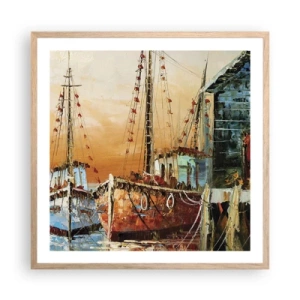 Plakat i ramme af lyst egetræ - Fredelig tilbagevenden - 60x60 cm