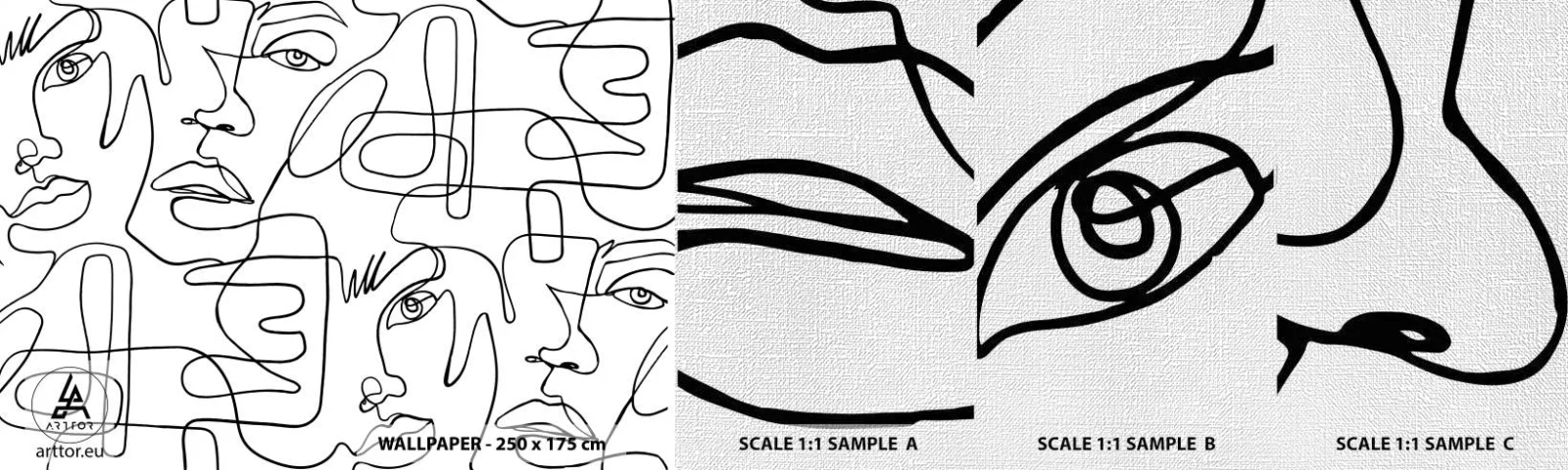 Prøve Fototapet Premium Canvas - I sammenfiltrede følelser - Ansigter, Linje, Øjne - 100x30 cm