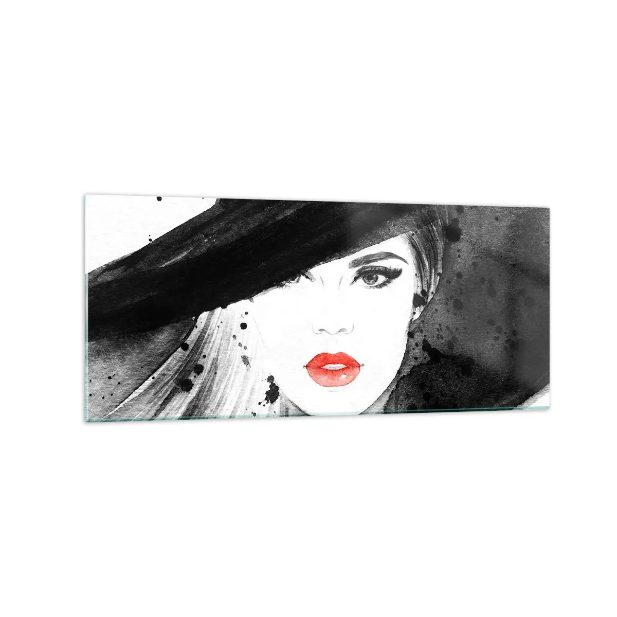 Billede på glas - Dame i sort - 120x50 cm