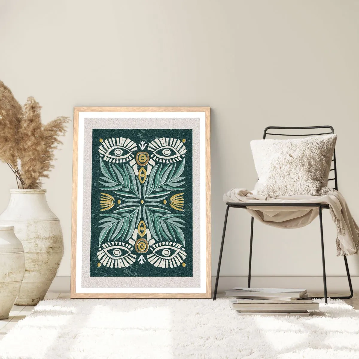 Plakat i ramme af lyst egetræ - Som en folkeudskæring - 40x50 cm