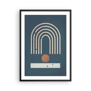 Plakat i sort ramme - Geometriske buer og en kugle på en mørk baggrund - 50x70cm - Geometri på granatæble - Moderne vægdekoration til stue og soveværelse ARTTOR