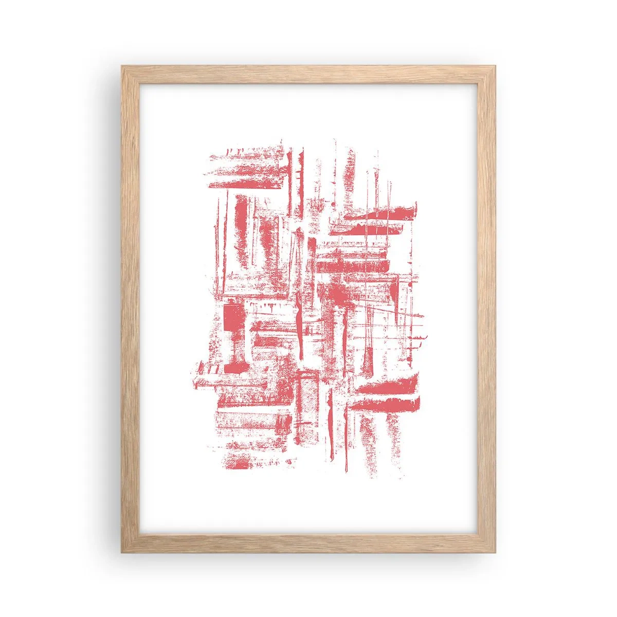 Plakat i ramme af lyst egetræ - Rød by - 30x40 cm