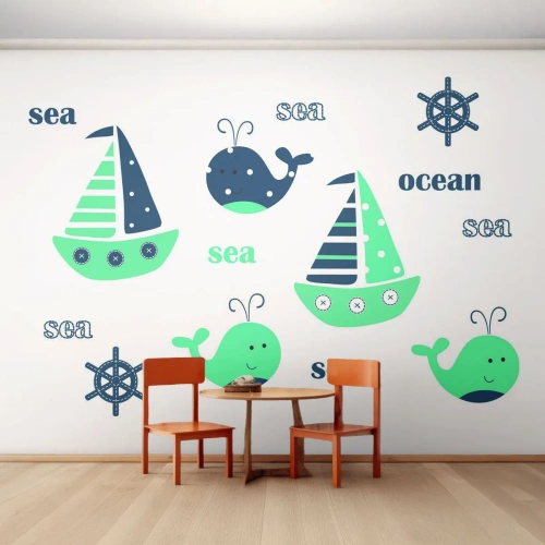 Fototapet Selvklæbende Deluxe Sticker - På tværs af have og oceaner - For børn, Nautisk, Sejlbåd - 350x256 cm
