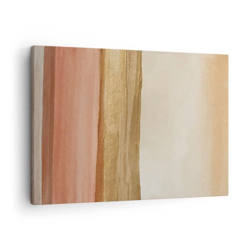 Lærredstryk - Billede på lærred - Abstrakte striber i nuancer af beige, guld og pink på lærred - 70x50cm - Lodret sammensætning - Moderne vægdekoration til stue og soveværelse ARTTOR