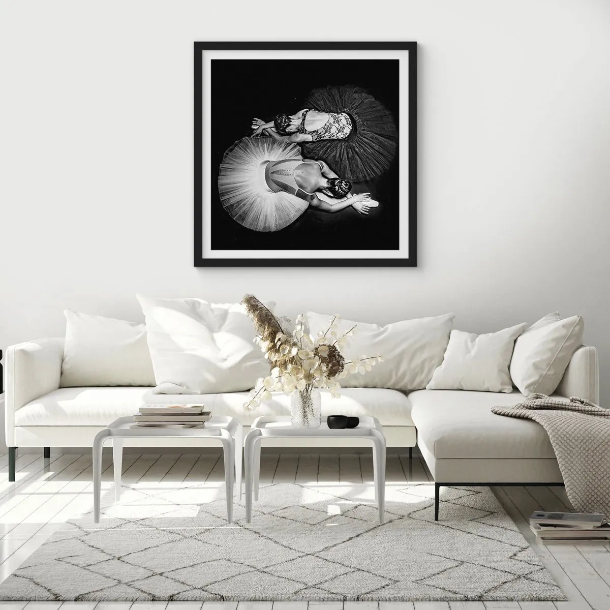 Plakat i sort ramme - Yin og yang - den perfekte balance - 40x40 cm