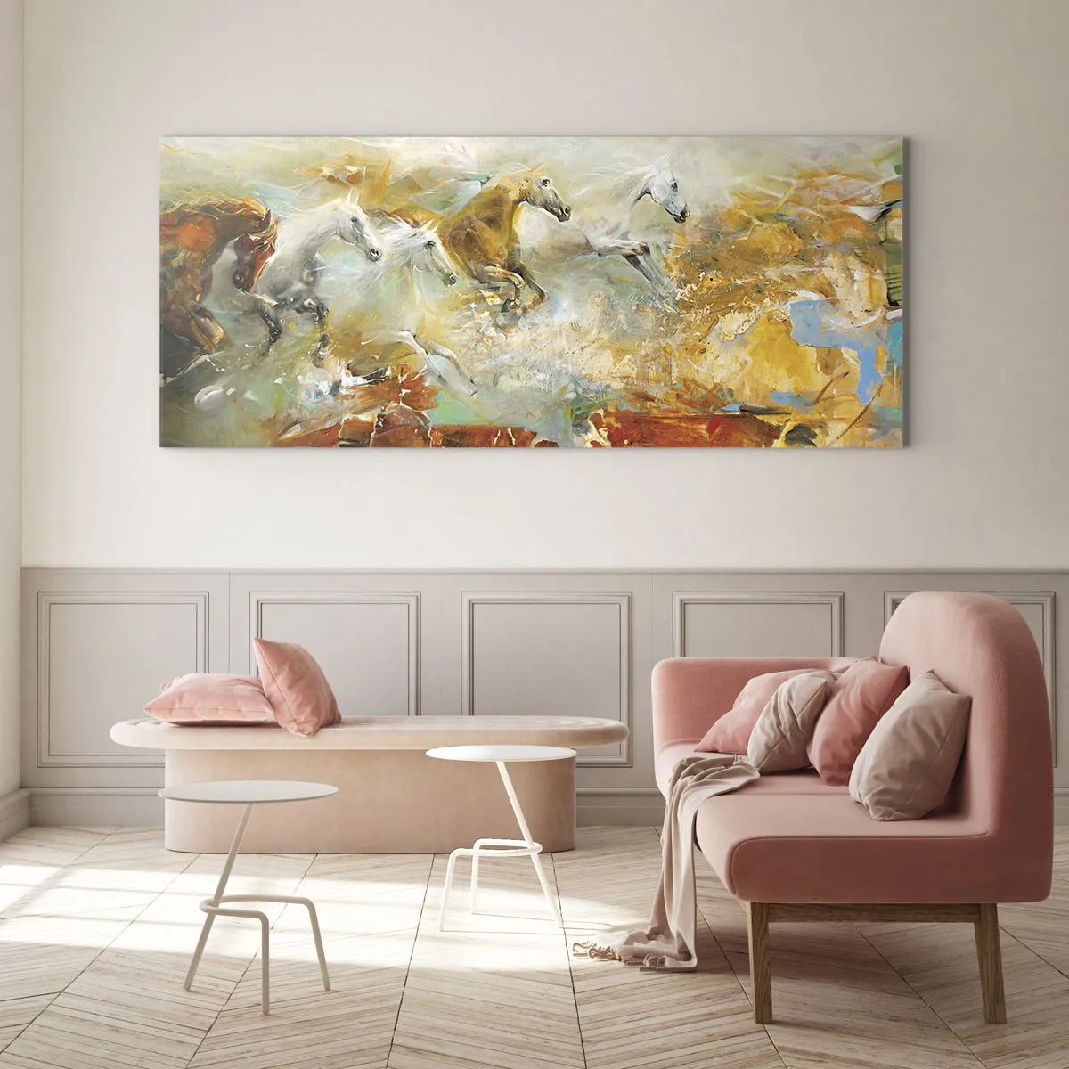 Billede på glas - Galopperer gennem lyset - 100x40 cm