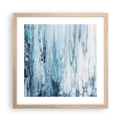 Plakat i ramme af lyst egetræ - Blå istapper - 40x40 cm