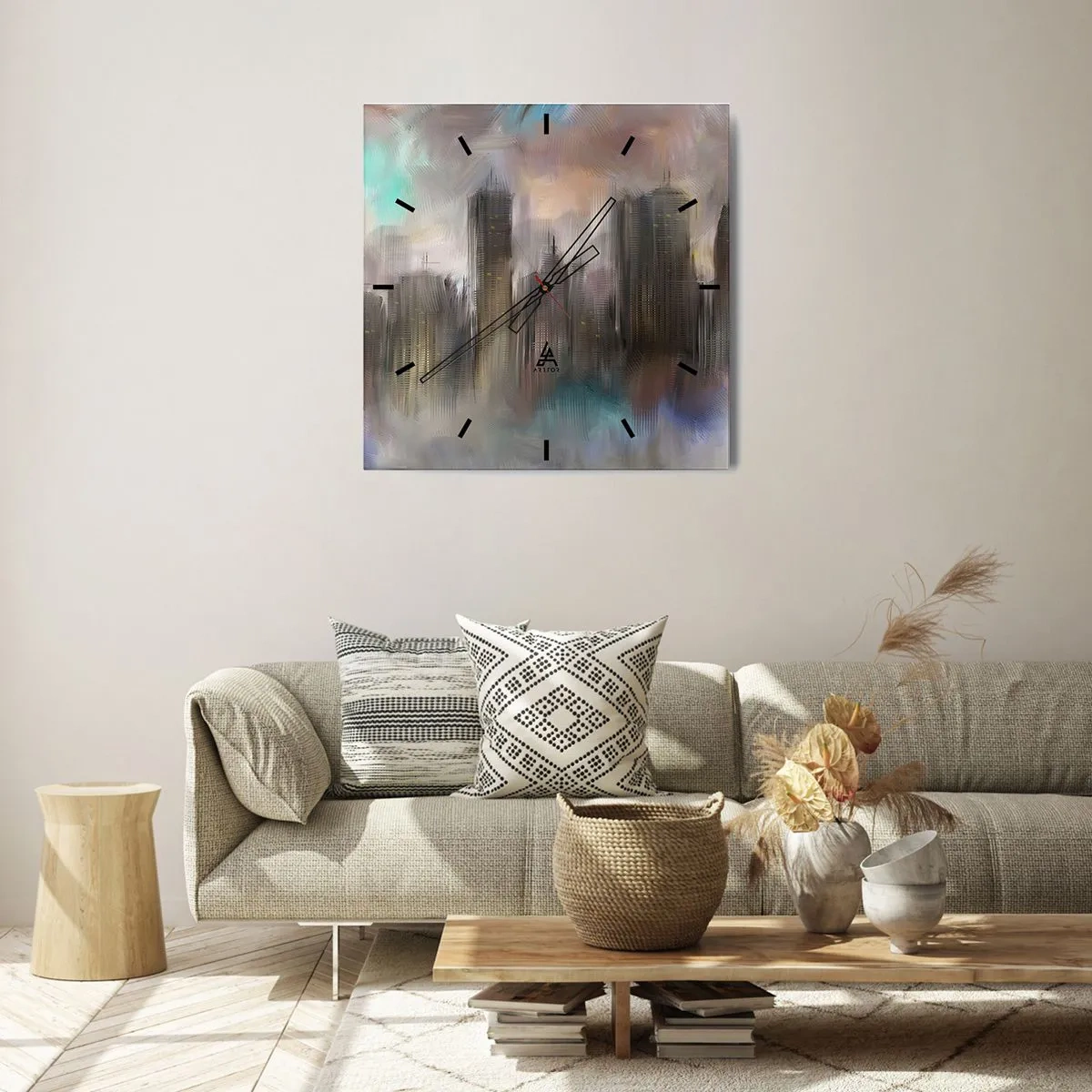 Vægur, Uret - En sammensætning af stål, sten og tåge - 30x30 cm