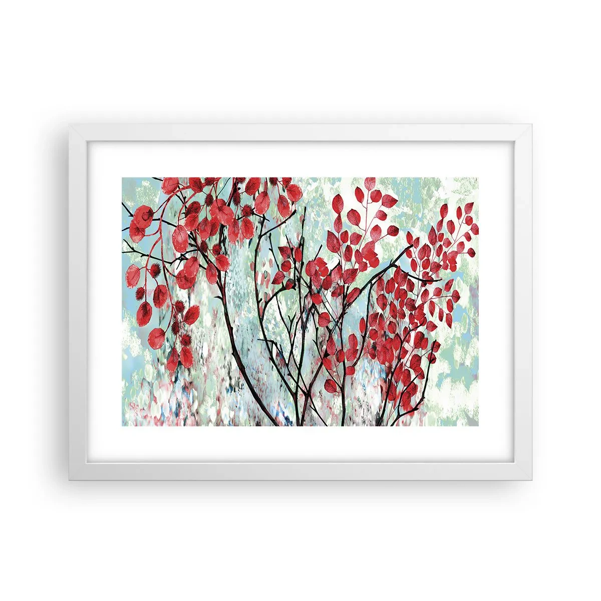 Plakat i hvid ramme - Træ i skarlagenrødt - 40x30 cm