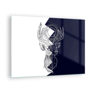 Billede på glas - Geometrisk tegning af en hjort på en sort-hvid baggrund - 70x50cm - Modsætningernes kamp og enhed - Moderne vægdekoration til stue og soveværelse ARTTOR