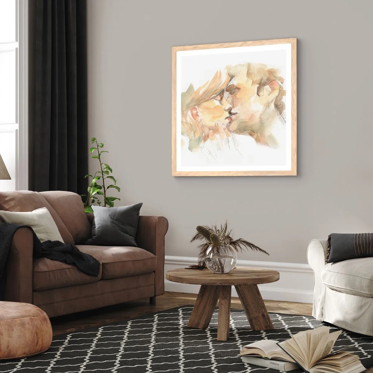 Plakat i ramme af lyst egetræ - Den fundne halvdel? - 40x40 cm