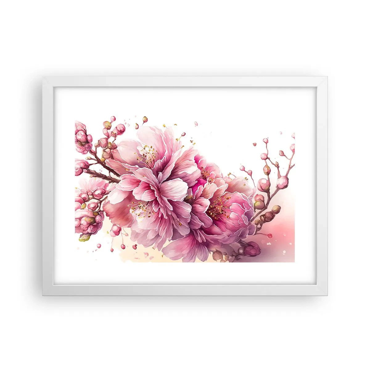 Plakat i hvid ramme - Kirsebærblomst - 40x30 cm
