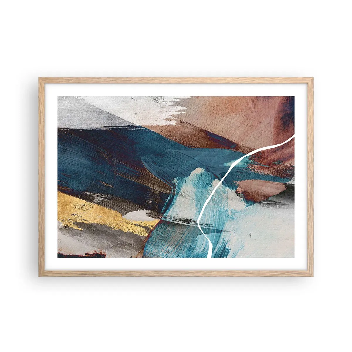 Plakat i ramme af lyst egetræ - Med flair og energi - 70x50 cm