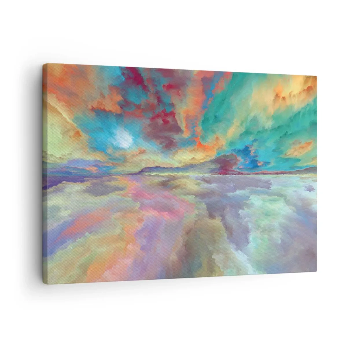 Lærredstryk - Billede på lærred - Farverigt skylandskab i abstrakt stil - 70x50cm - To himle - Moderne vægdekoration til stue og soveværelse ARTTOR