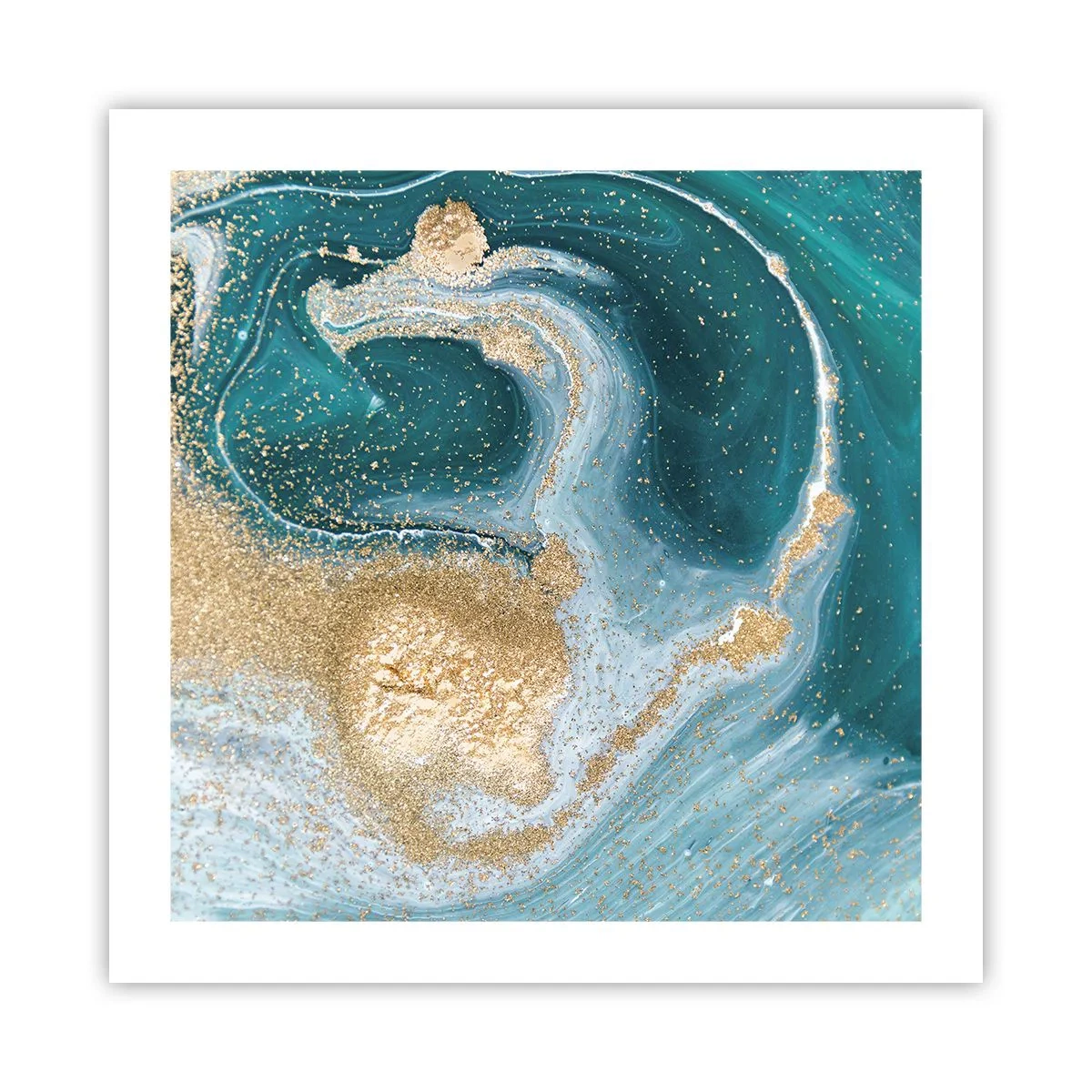 Plakat - En hvirvel af guld og turkis - 50x50 cm