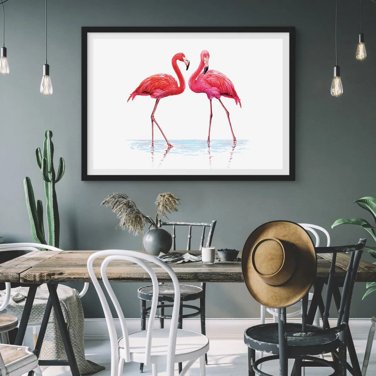 Plakat i sort ramme - Lyserødt randez-vous - 100x70 cm