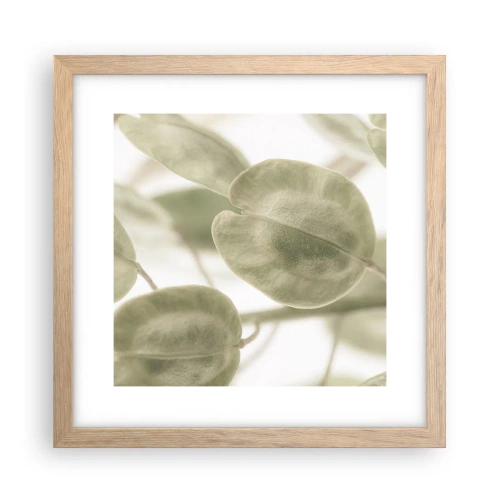 Plakat i ramme af lyst egetræ - I begyndelsen var der blade... - 30x30 cm