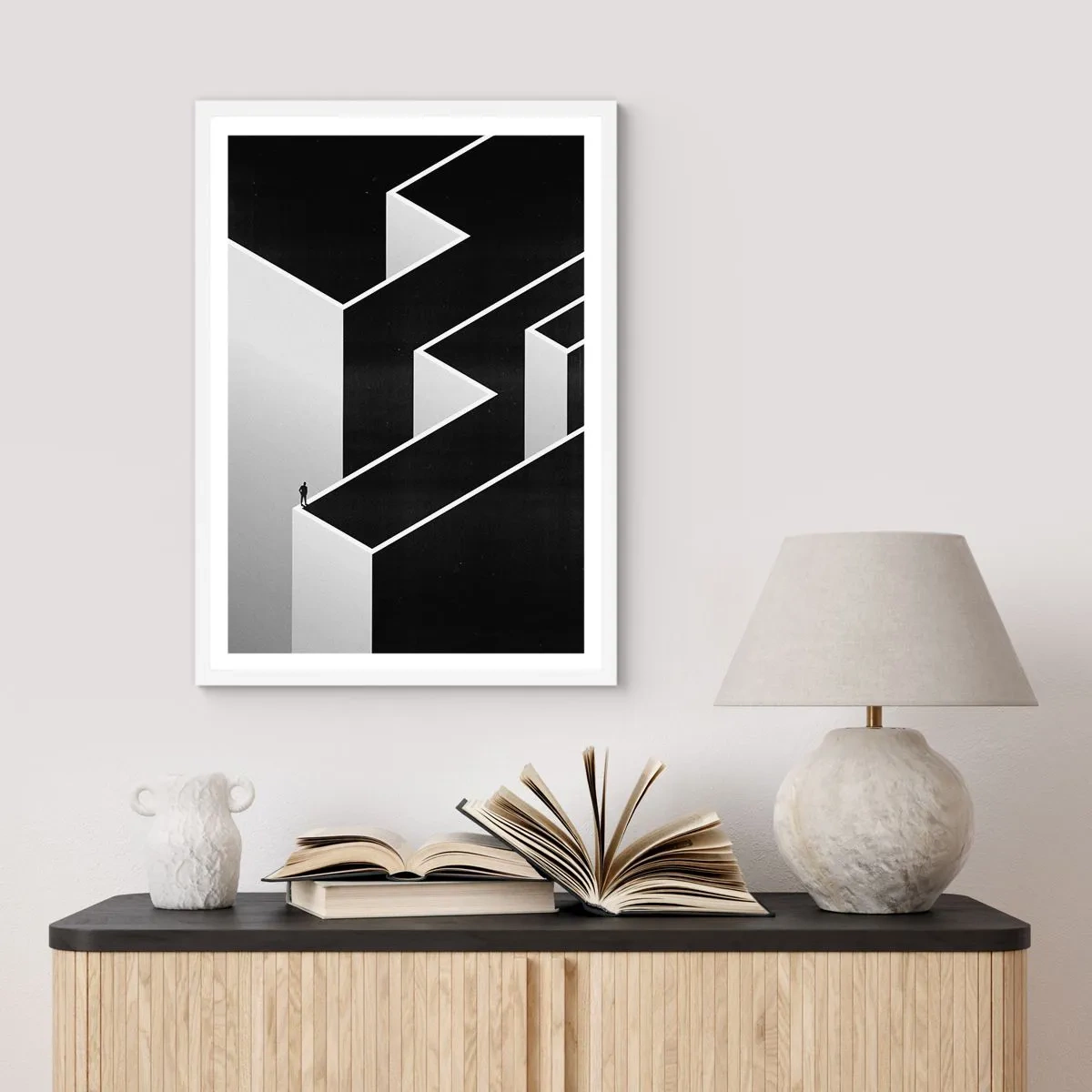 Plakat i hvid ramme - Ensomhed på toppen - 30x40 cm