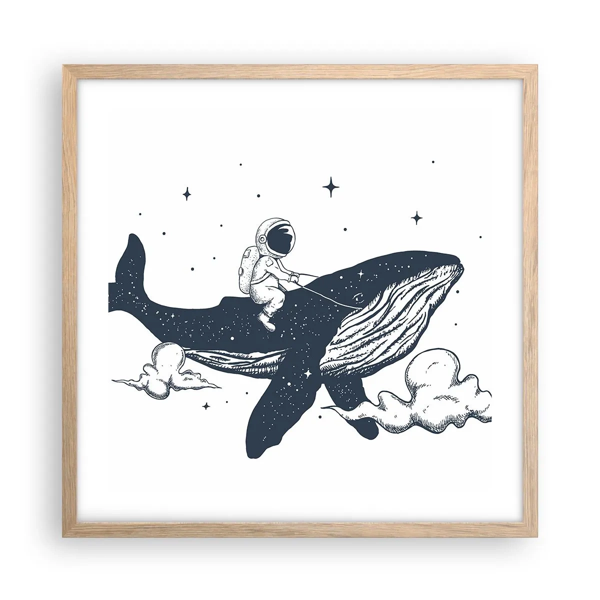 Plakat i ramme af lyst egetræ - Et kosmisk eventyr - 50x50 cm