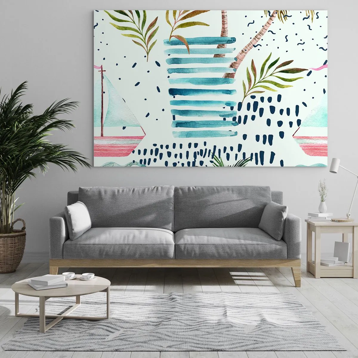 Billede på glas - Ferie under palmerne - 70x50cm - Ferie under palmerne - Moderne vægdekoration til stue og soveværelse ARTTOR