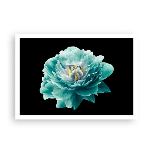 Plakat - Blå og gyldne kronblade - 100x70 cm