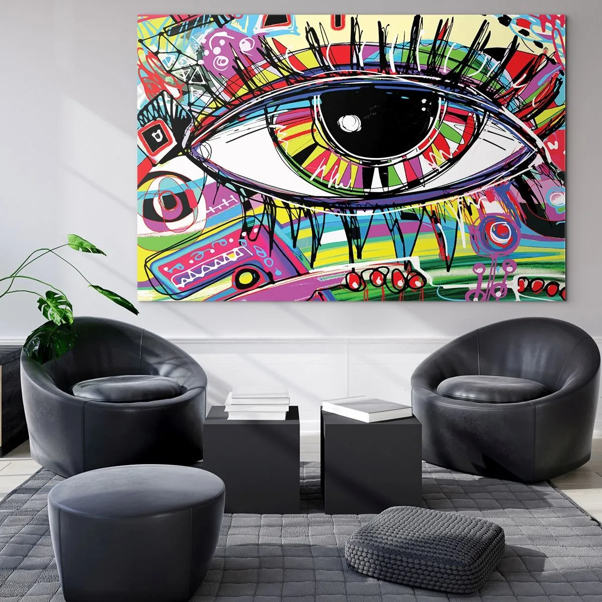 Billede på glas - Farverigt øje i abstrakt stil - 70x50cm - Et farverigt øje - en farverig sjæl - Moderne vægdekoration til stue og soveværelse ARTTOR
