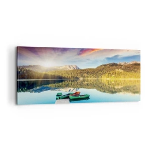 Lærredstryk - Billede på lærred - Over vand så glat som et spejl - 100x40 cm