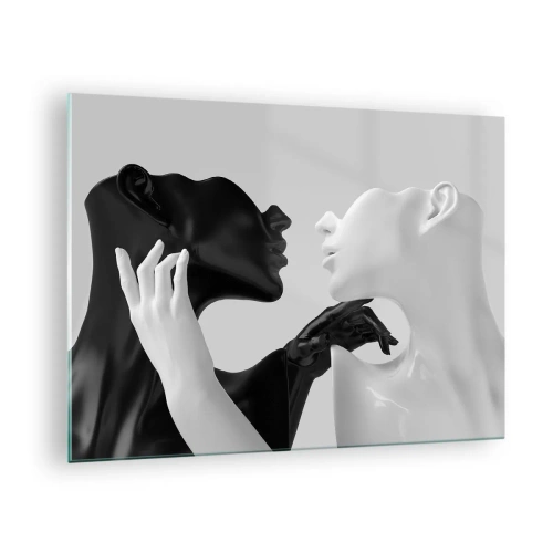 Billede på glas - Sort-hvide figurer i sensuel nærbillede - 70x50cm - Tiltrækning - begær - Moderne vægdekoration til stue og soveværelse ARTTOR