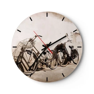 Vægur, Uret - Retro-cykler mod en væg - 30x30cm - Uforglemmelig charme fra fortiden - Moderne vægdekoration til stue, køkken og soveværelse ARTTOR