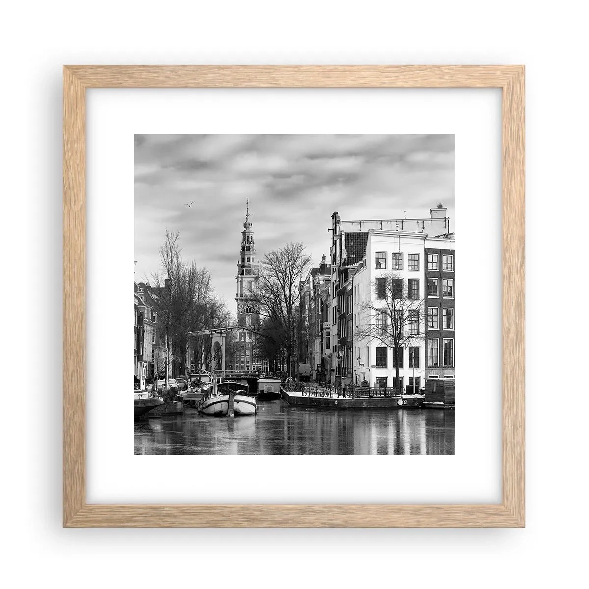 Plakat i ramme af lyst egetræ - Amsterdam stemning - 30x30 cm
